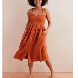 aerie rust colored tie up strap midi dress